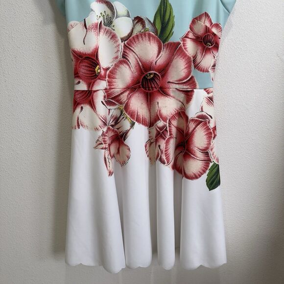 Ted Baker Dress Womens 2 Mint Pastel Scuba Knit Floral‎ Fit Flare Feminine Event - Picture 4 of 16